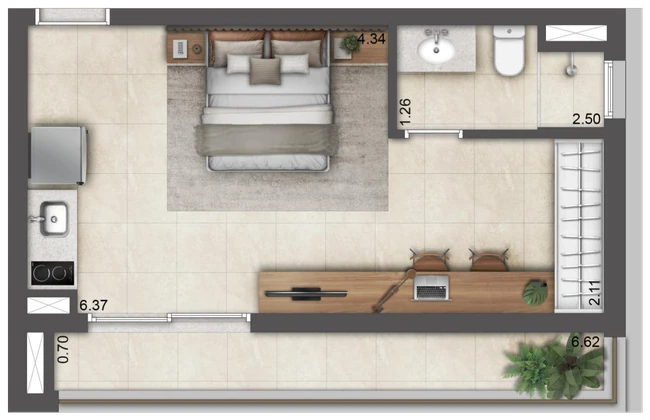 Planta 35m² — TOM Paraíso